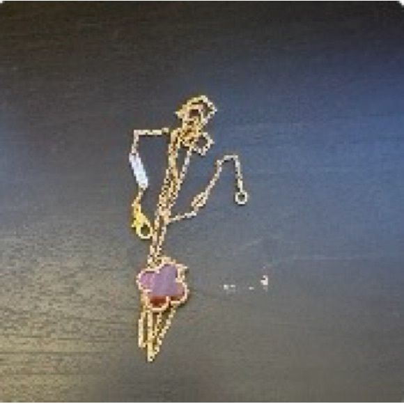 Van Cleef & Arpels Gold Necklace with Purple Clover Pendant - Picture 1 of 2